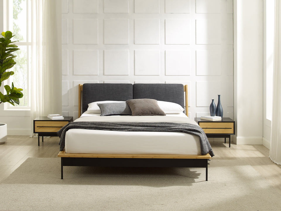 Greenington Santa Cruz Queen Platform Bed with Fabric, Wheat
